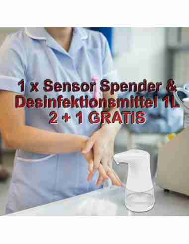 Set: SENSOR Desinfektion Spender 350ml & DonSan Desinfektion 1L (oder 3 Liter) für die Hände